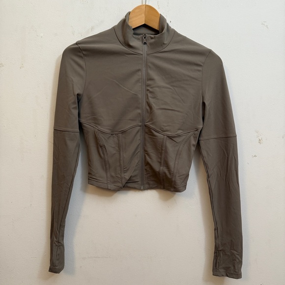 stretch your story Jackets & Blazers - Taupe Long Sleeve Zip-Up Corset Jacket XS NWOT